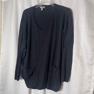 Black V-Neck Sweater with Pockets
